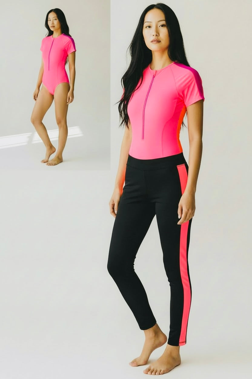 Crazy In Love Pink and Orange Swim Leggings - RIA Line Ltd