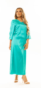 Emerald Green Satin Maxi Dress - Slip With Sleeves - RIA Line Ltd